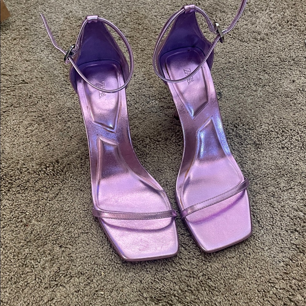 Zara Metallic Purple Ankle-Strap Women's Heeled Sandals Sz 40/US 9.5